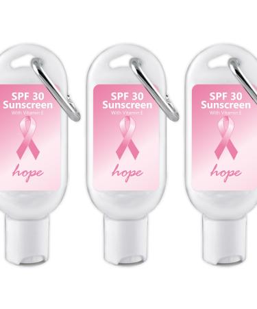 Breast Cancer Awareness Sunscreen with Carabiner SPF 30 Breast Cancer Awareness Bulk Items -Custom Sunscreen for Pink Ribbon - Hope Design (Set of 12)