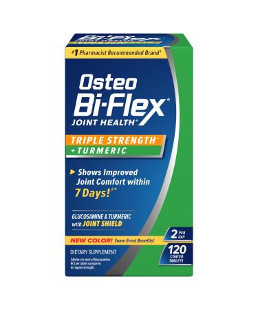 Osteo Bi-Flex Glucosamine Triple Strength Plus Turmeric Supplement with Curcumin for Joint Support and Range of Motion 60 Day Supply 120 Coated Tablets Joint Health Nutritional Supplements 120 Count (Pack of 1)