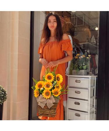 HOMSFOU 3pcs Sunflower Basket Sunflower Centerpieces for Tables Fake Plant Spring Wreaths Artificial Sunflowers Hanging Basket Christmas Farmhouse Decor Wall Silk Flower Flowerpot Yellowx3pcs 40x14cmx3pcs - Buy Online on GoSupps.com
