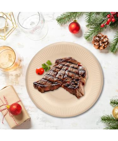 kurriuwu Disposable Plate Set Environmentally Friendly Plates 50pcs 7-inch Degradable Food Grade Wedding Birthday Paper Dinner Cake Dessert Ice Cream Meal Dish Khaki - Buy Online on GoSupps.com