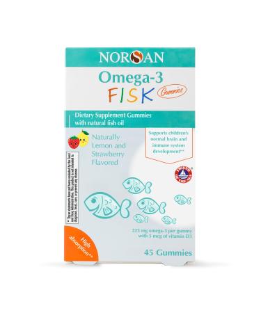 NORSAN Fisk Premium Omega-3 Kids Gummies 45pcs High Dose 900mg Omega-3 per Serving | Easy to Consume and Without Unpleasant Regurgitation | No Added Sugar | Supports Heart Brain & Vision*