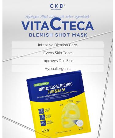 CKD Vita C Teca Blemish Shot Mask - Hydrogel Firming Face Mask with Pure Vitamin C & Centella Asiatica for Radiance & Dark Spot Relief - 5 Sheets - Buy Online on GoSupps.com