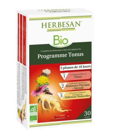 HERBESAN® -TONUS PROGRAM - Immunity & Energy in 3 phases- 6 plants including Ginseng- Made in France - 30 ampoules