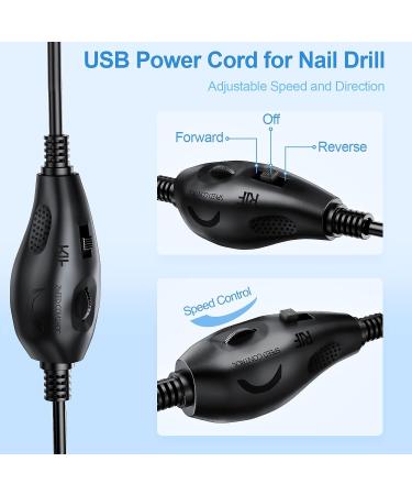 Nail Drill USB Cord Replacement Speed Control for MelodySusie, COSITTE, YaFex, AIRESS, Alles Bestidy, Sanie, Asalle, OVX, Cattino, Subay - 8.2ft Corded Electric Nail Drill Manicure Pedicure Filer Efile - Buy Online on GoSupps.com