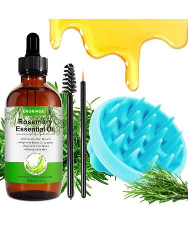 Rosemary Essential Oil for Hair Growth Eyelashes Eyebrows Face Body - 4.04 fl oz with Scalp Massager Comb