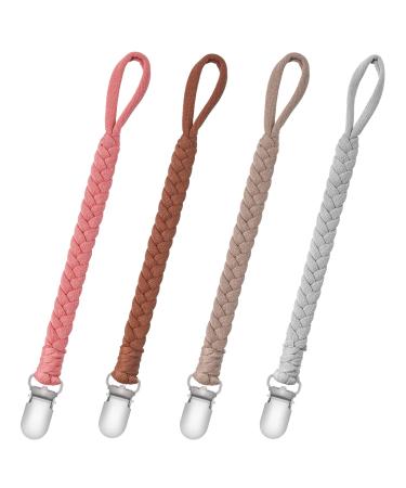 Pacifier Clip for Boys and Girls Binky Holder Pacifier Holder Leash Soother Clip 100% Handmade Braided Fits All Pacifiers -Modern Unisex Baby Birthdays Gift(4 Pack) 4pcs Gray