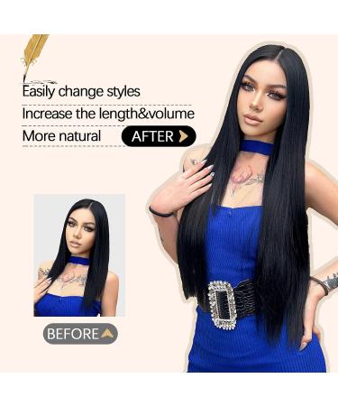 Isaic 24 Inch Black Straight Hair Extensions for Women - Heat Resistant Synthetic Invisible Wire Hairpiece with Adjustable Size and 4 Secure Clips for Daily & Party Use - Buy Online on GoSupps.com