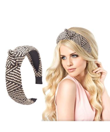 Ycfish Headbands For Women Rattan Headband Women's Knotted Headbands Women's Braided Headbands Bohemian Hair Accessories for Women and Girls (B-Black & White)