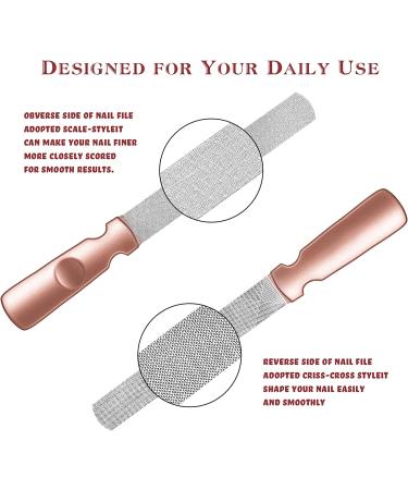 3-Piece Stainless Steel Nail Files Set with Leather Case - Rose Gold Handle Brown - Buy Online on GoSupps.com