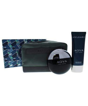 BVLGARI AQVA by BVLGARI 3 PIECE GIFT SET - 3.4 OZ EAU DE TOILETTE SPRAY 3.4 OZ AFTER SHAVE BALM POUCH MEN