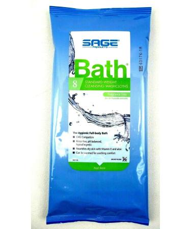 Sage Bath 7989 Pack of 8 Cleansing Washcloths Fragrance & Rinse Free Standard Weight