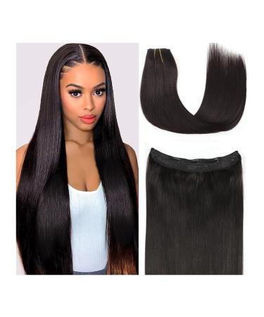 hair extensions Wire Hair Extensions Real Human Hair Wire Hair #1B Silky Straight Human Hair Extensions One Piece Wire Hair Extensions with 5 Clips with Fish Line best tape in hair extensions(16 Inch 16 Inches 1b