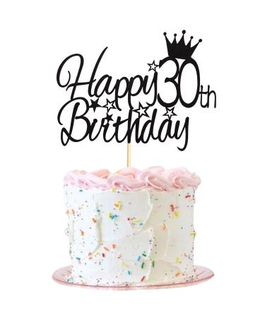 Arthsdite 30th Happy Birthday Cake Topper Adult 30 Food Picks for Celebrating Thirty Years Old Birthday Anniversary Party Decorations Supply- Black Glitter Black 30