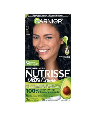 Garnier Nutrisse Ultra Cr me Permanent Hair Dye 100% Grey Coverage Vegan Formula Nourished Hair Long-Lasting Rich Colour 11 Ash Black 1 Application Packaging May Vary BLACK SHADES 11 Ash Black