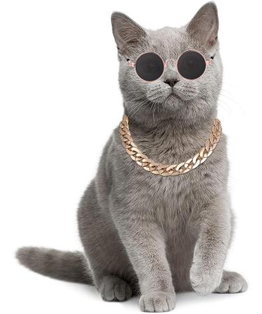 Molain Cat Sunglasses Gold Chain Costume Decorations - UV Protection Retro Black Sunglasses with Rose Gold Chain for Cosplay and Photo Props - Buy Online on GoSupps.com