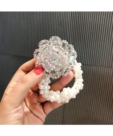 Xiwstar 2Pcs Rhinestone Flower Hair Scrunchies Set - Fashion Beaded Bracelet Hair Ties for Women & Girls - Buy Online on GoSupps.com