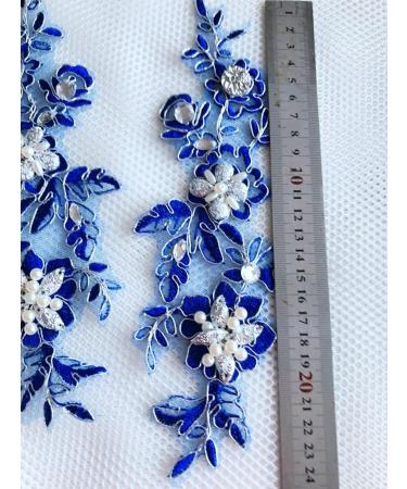 Handmade Crystal Sequins Patch 24x9cm Sew on Rhinestones Royal Blue Lace Applique - DIY Dress Accessories - Buy Online on GoSupps.com