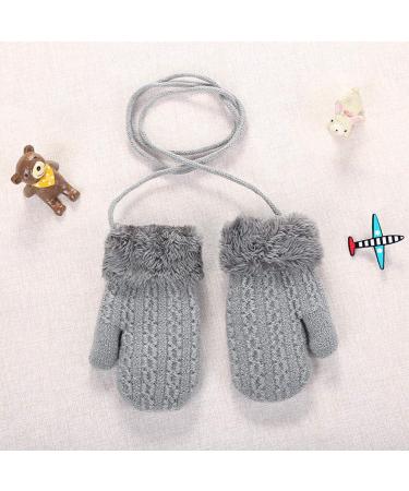 Toddler Kids Winter Warm Thick Plush Short Knitted Gloves With String for 1-3Yrs Grey - Buy Online on GoSupps.com