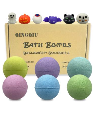 QINGQIU 6 Pack Halloween Bath Bombs with Halloween Squishy Toys Inside for Kids Girls Boys Halloween Toys Halloween Treat Bags Gifts