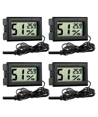 GUDOQI Digital Thermometer Hygrometer 4 pieces Mini digital temperature meter Moisture meter with probe for reptiles incubator aquarium greenhouse cars at home office model B