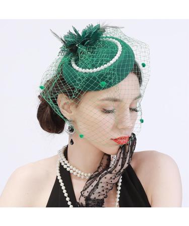 MOYAGA Green Fascinator - Green Fascinators for Weddings Green Feathers and Flower and Pearl for Hats Hair Feathers Clip Vintage Pearl Wool Beret Feather Mesh Hair Accessory - Buy Online on GoSupps.com