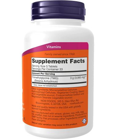 Now Foods TMG 1000 mg - 100 Tablets | Support Energy & Mood - Buy Online on GoSupps.com