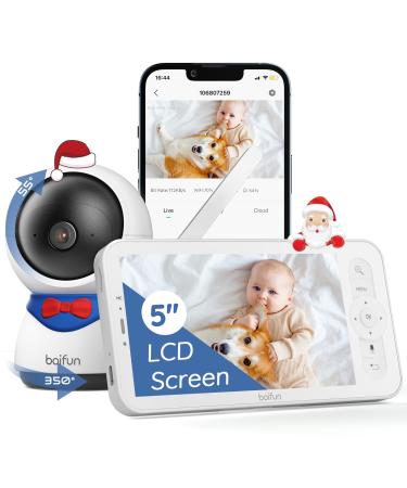 BOIFUN Wifi Video Baby Monitor Camera App & 5'' Screen Control 1080P Motion&Sound Detect PTZ Auto Tracking Smart Baby Monitor with Night Vision Two-way Audio Feeding Reminder iOS/Android Phone 1080P Baby Monitor