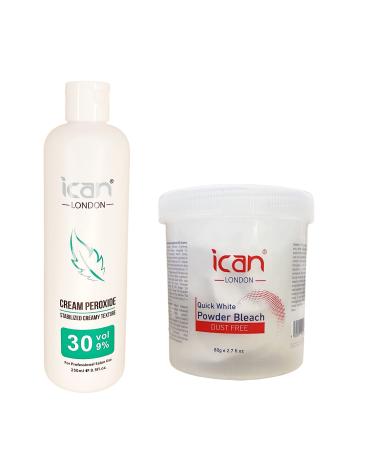 ICAN LONDON PROFESSIONAL CREAM PEROXIDE 30 VOL 9% 250 ML + WHITE POWDER BLEACH (JAR)80 G SET