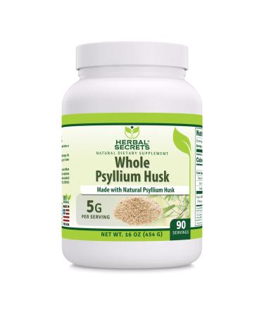 Herbal Secrets Natural Whole Psyllium Husk 16 oz Powder Supplement | 5 Grams Per Serving | 90 Servings | Non-GMO | Gluten Free | Made in USA