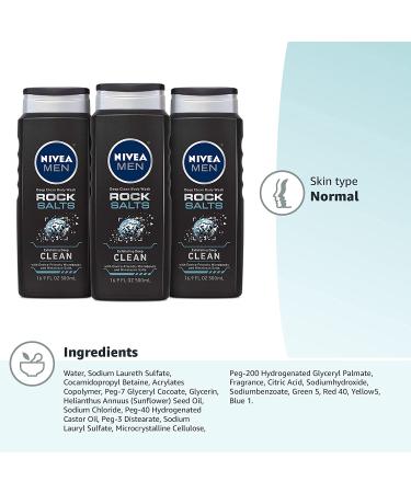 NIVEA MEN Deep Clean Rock Salts Body Wash - Exfoliating 3 Pack (16.9 Fl Oz Each) - Buy Online on GoSupps.com