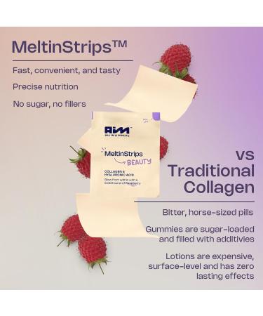 MeltinStrips Vegan Collagen Booster with Hyaluronic Acid & Resveratrol | Hair Skin Nails & Joint Health Support | Plant-Based Collagen Building Supplements | Raspberry Flavor - 1 Month Supply - Buy Online on GoSupps.com