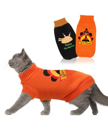 HUMLANJ 2 Packs Knitted Cat Sweater, Thanksgiving Turtleneck Turkey Kitty Sweater Kitten Pet Cat Sweaters for Cats Warm Pullover Small Dog Puppy Knitwear X-Small (Pack of 2)