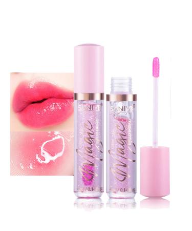 Lipgloss Pink Hydrating Lip Glow Oil - Glass Finish Lip Gloss Lip Tint Color Changing Temperature Sense Lip Oil Tinted for Dry Lip & Lip Care Long Lasting Lip Liquid (4ML) Lip Gloss - Pink