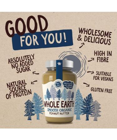 Whole Earth Smooth Organic Peanut Butter 340 g Jar Original Nut Spread Made with All Natural Ingredients No Added Sugar Gluten Free Vegetarian & Vegan Friendly - Buy Online on GoSupps.com