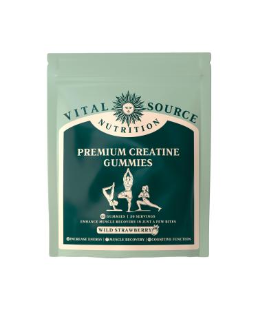 Vital Source Nutrition - Premium Creatine Gummies - Muscle Growth Recovery & Energy Support - 5g Creatine Monohydrate - Vegan Gluten-Free & Halal - Wild Strawberry - 120 Gummies - 30 Servings