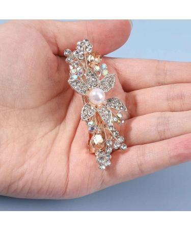 Yheakne Pearl Crystal Wedding Hair Clip Barrette - Gold Rhinestone Bridal Headpiece - Buy Online on GoSupps.com