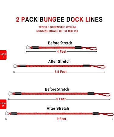 Bungee Dock Line Boat Accessories - 316 Stainless Steel Clip, Red (4ft & 6ft) - Ideal for Pontoon, Jet Ski, Kayak - Buy Online on GoSupps.com