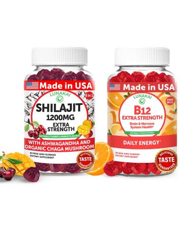 Lunakai USA Made Shilajit & B12 Extra Strength Gummies Bundle Energy Focus and Daily Wellness Vegan & Delicious