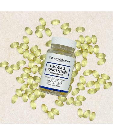 Roches Marines - Omega 3 Concentrated Dietary Supplement + Vitamin D3 - Immune Defenses - Useful in Periods of Fraility - 60 Capsules - Developed in France - Buy Online on GoSupps.com