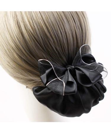 Women Black Hair Clip Ribbon Barrette with Net Chignon - Professional Bun Cover Snood Hairnet Bow-knot Decoration - Buy Online on GoSupps.com