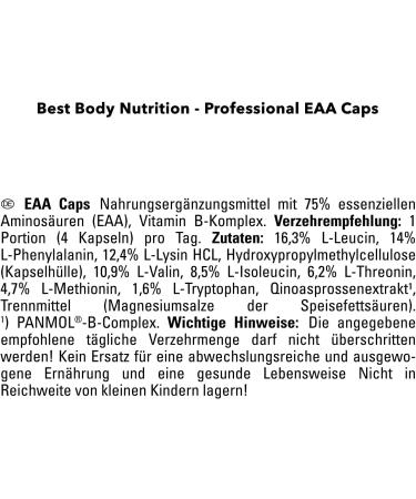 Best Body Nutrition Professional EAA Caps - Vegan Amino Acids | 3840 mg EAA per Serving | Vitamin B Complex | 100 Capsules | Alternative to EAA Powder - Buy Online on GoSupps.com