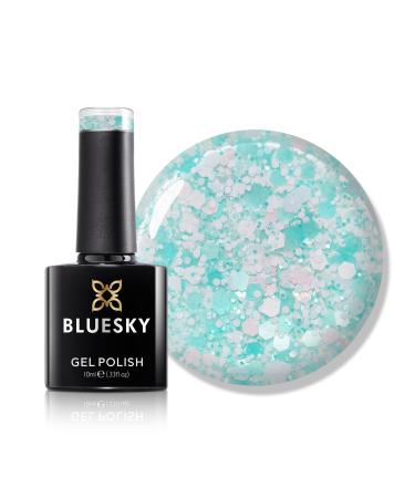 Bluesky Gel Nail Polish 10ml Glitter Neon 15 Turquoise Glitter Gel Nail Polish for 21 Day Manicure Professional Salon & Home Use Requires Curing Under LED UV Nail Lamp