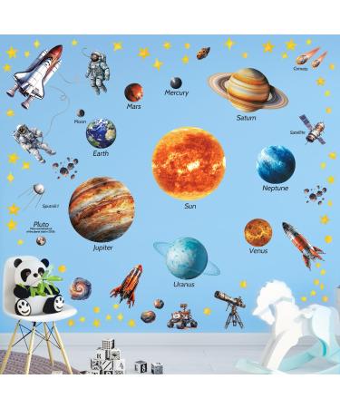 DECOWALL DS12-8077 Solar System Wall Stickers Space Planets Stars Celling Decals Kids Boys Girls Dark Room Bedroom Baby Nursery Home Art Decoration