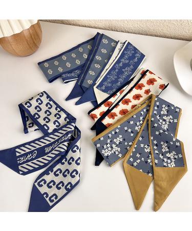 Retro Small Silk Scarf Girl Heart Spring Summer Headband Set - Blue Hair Band 5pcs - Buy Online on GoSupps.com