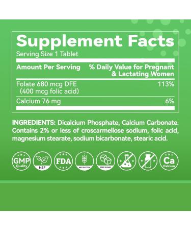 Inner Brightness Folic Acid 400 mcg with Calcium Women s Daily Supplement for Prenatal & Heart Health 250 Tablets Non-GMO Gluten-Free - Buy Online on GoSupps.com