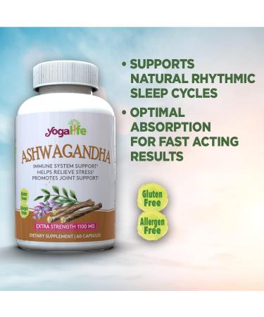 Yoga Life Ashwagandha Capsules - Immune System & Stress Support - 1100mg High Potency - 60 Capsules - Buy Online on GoSupps.com