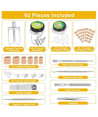 Professional Ingrown Toenail Removal Kit - 92 PCS Treatment Tool for Toe Nail Correction, Pain Relief, and Protection - Buy Online on GoSupps.com