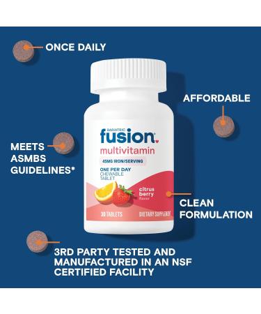 Bariatric Fusion One Per Day Bariatric Multivitamin with Iron Chewable | Citrus Berry Flavor | Vitamins for Gastric Bypass and Sleeve Gastrectomy | Non-GMO | 30 Count - Buy Online on GoSupps.com