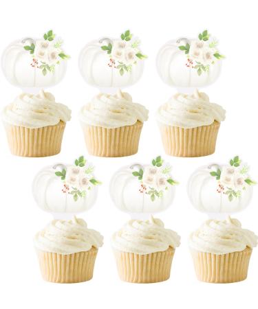 Pumpkin Cupcake Topper Floral Pumpkin Fall birthday Baby Shower Food Picks Dessert Toppers Pumpkin Watercolor 36PCS White
