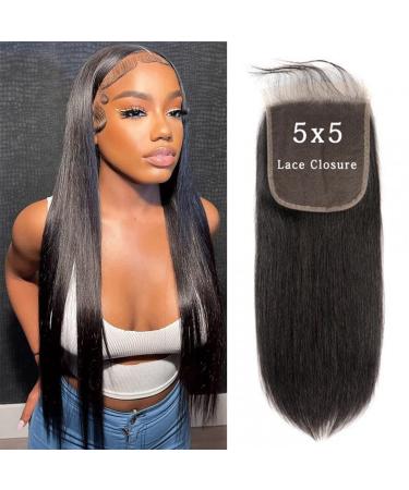 DUAUJUIU Straight Human Hair 5x5 HD Lace Closure Brazilian Hair Human Hair Closure for Black Women Natural Remy Hair Soft Swiss Lace Closure 12 Inch 12 Inch 5x5 Lace Closure Straight
